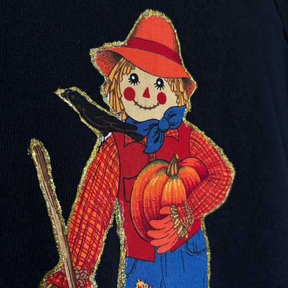 Vintage Halloween Sweatshirt Women's XL Pumpkin Scarecrow Puff Paint Teacher - Picture 9 of 14